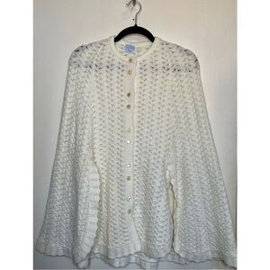 Vintage Sears Cottagecore Cape 1960s Cream Crochet Knit Button Down